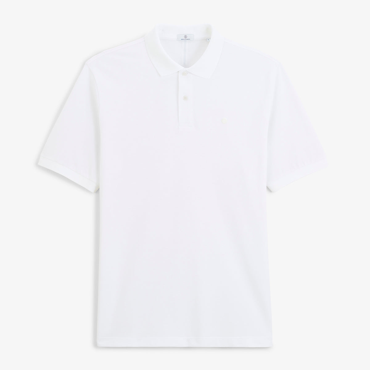 Polo piqué Lucas à manches courtes en coton blanc, vue de face.