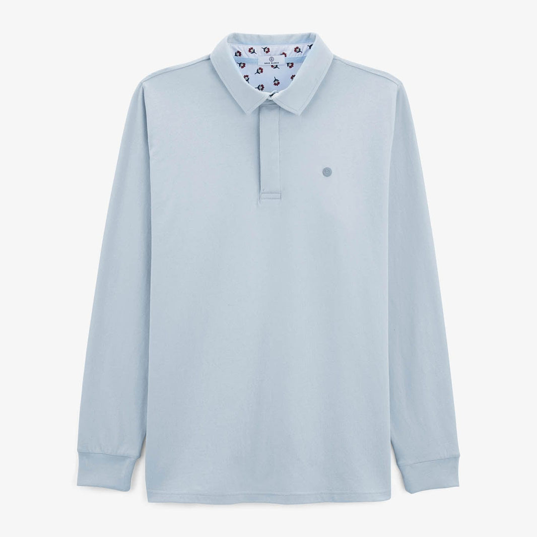 Polo da rugby a maniche lunghe Loevan con collo a polo in cotone azzurro da uomo SERGE BLANCO