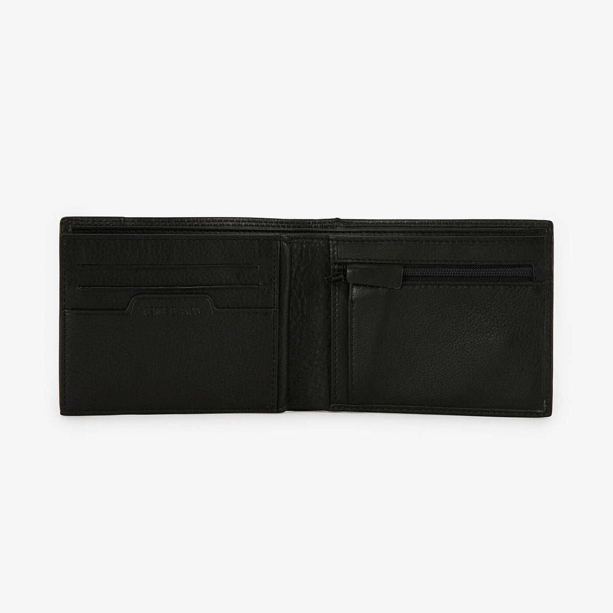 Italienische Brieftasche „Vancouver“ in Schwarz von SERGE BLANCO, aufklappbar, mit Kartenfächern und einem Innenfach.