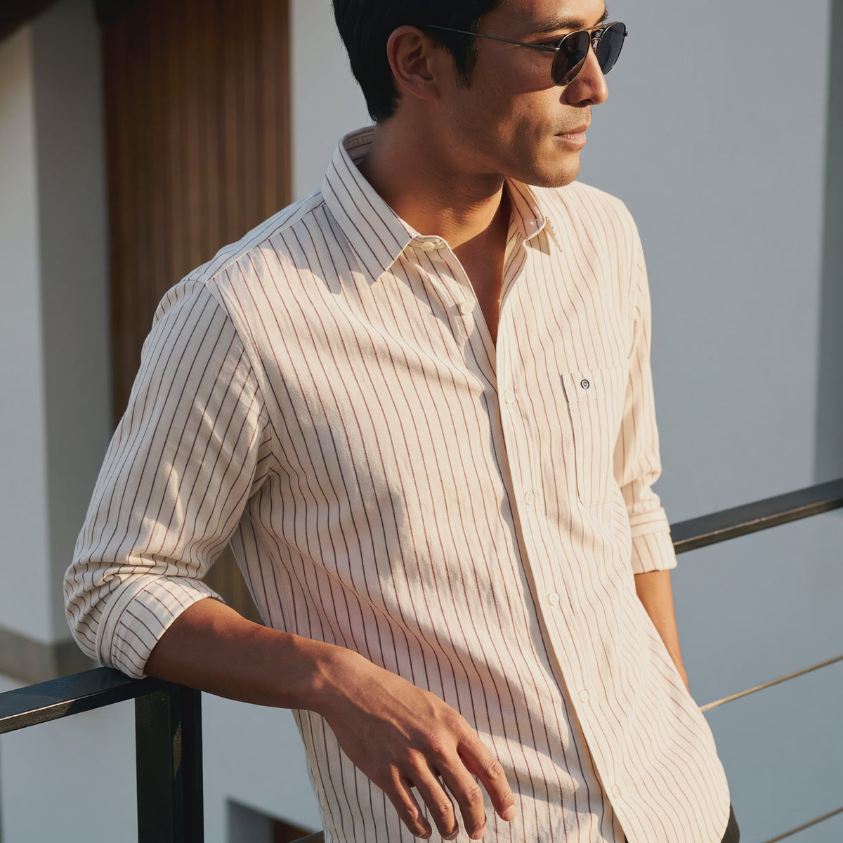 Chemise manches longues coton rayures tennis blanche