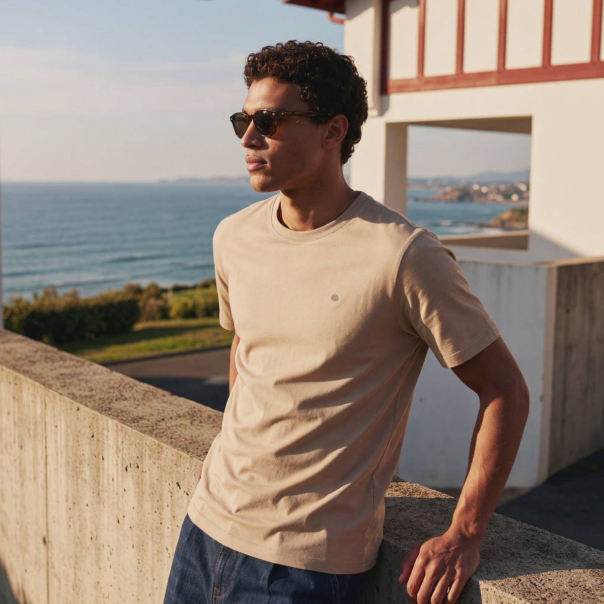 T-shirt manches courtes Théo jersey de coton effet vieilli beige travertin