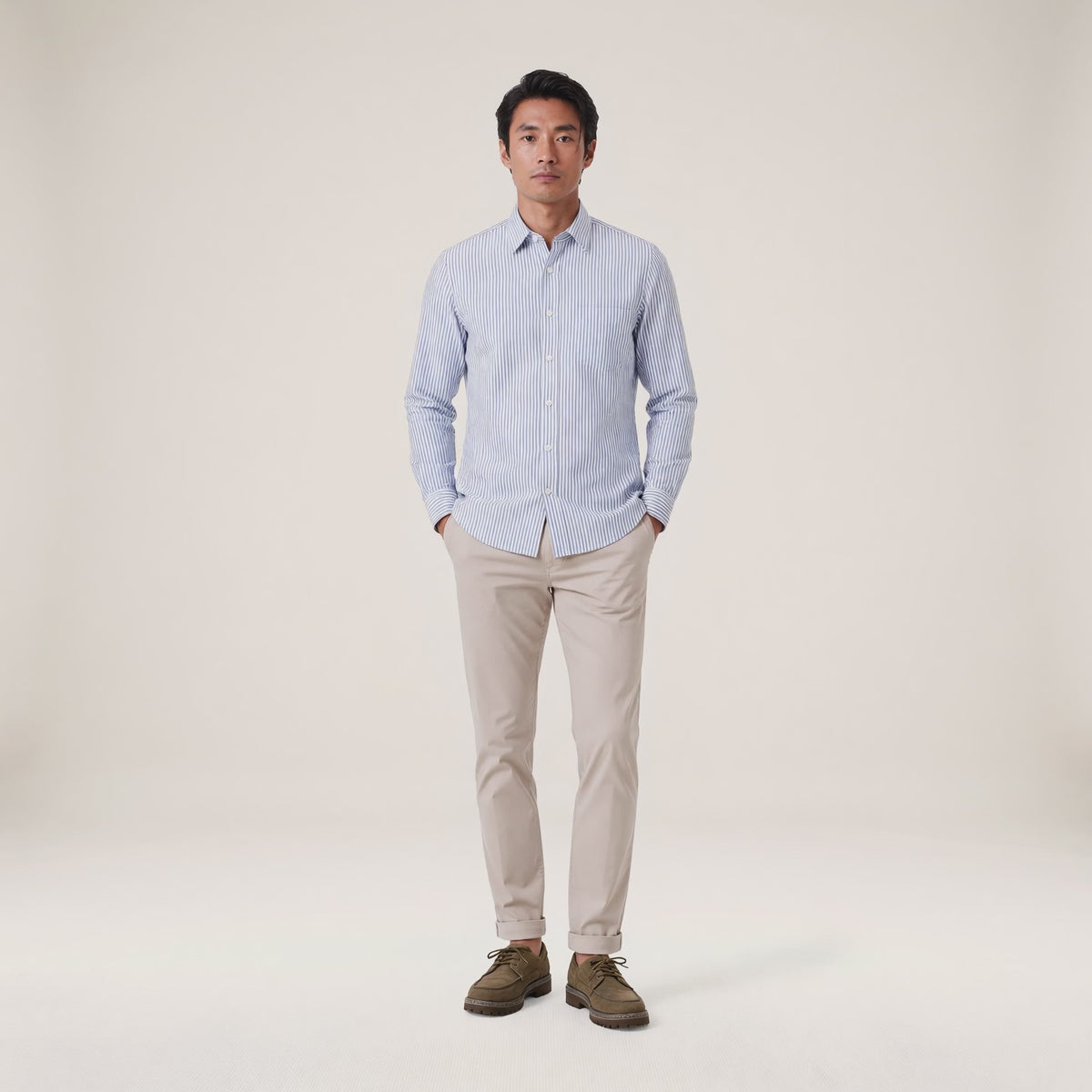 Camicia a maniche lunghe a righe in cotone blu