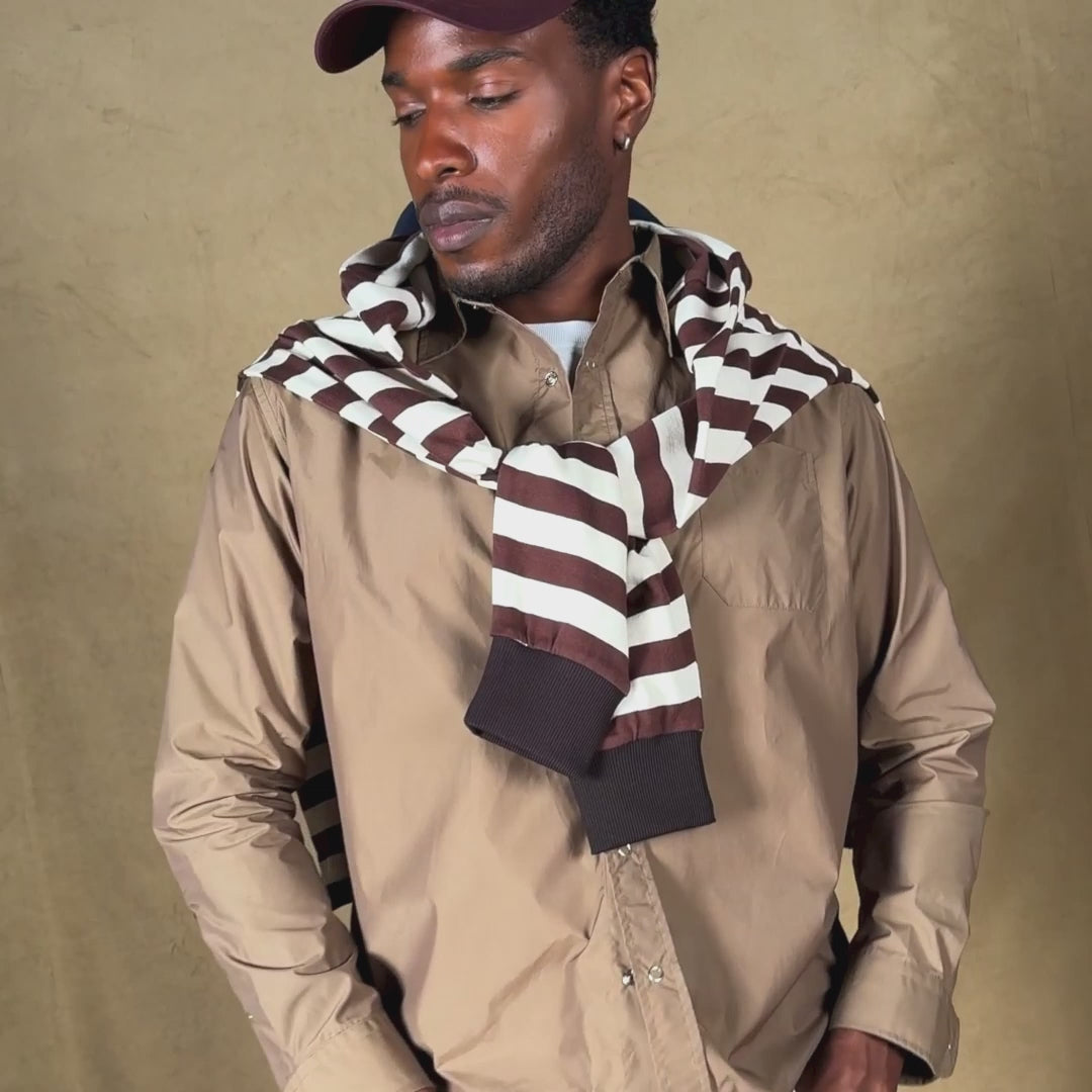 Chemise manches longues en coton marron shitake Clovis