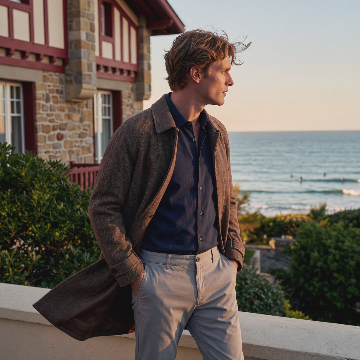 Manteau Dante chevron marron noyer