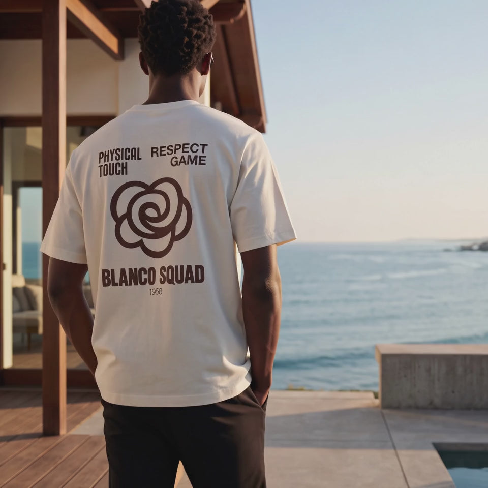 T-shirt manches courtes coton imprimé dos BLANCO SQUAD blanc cassé