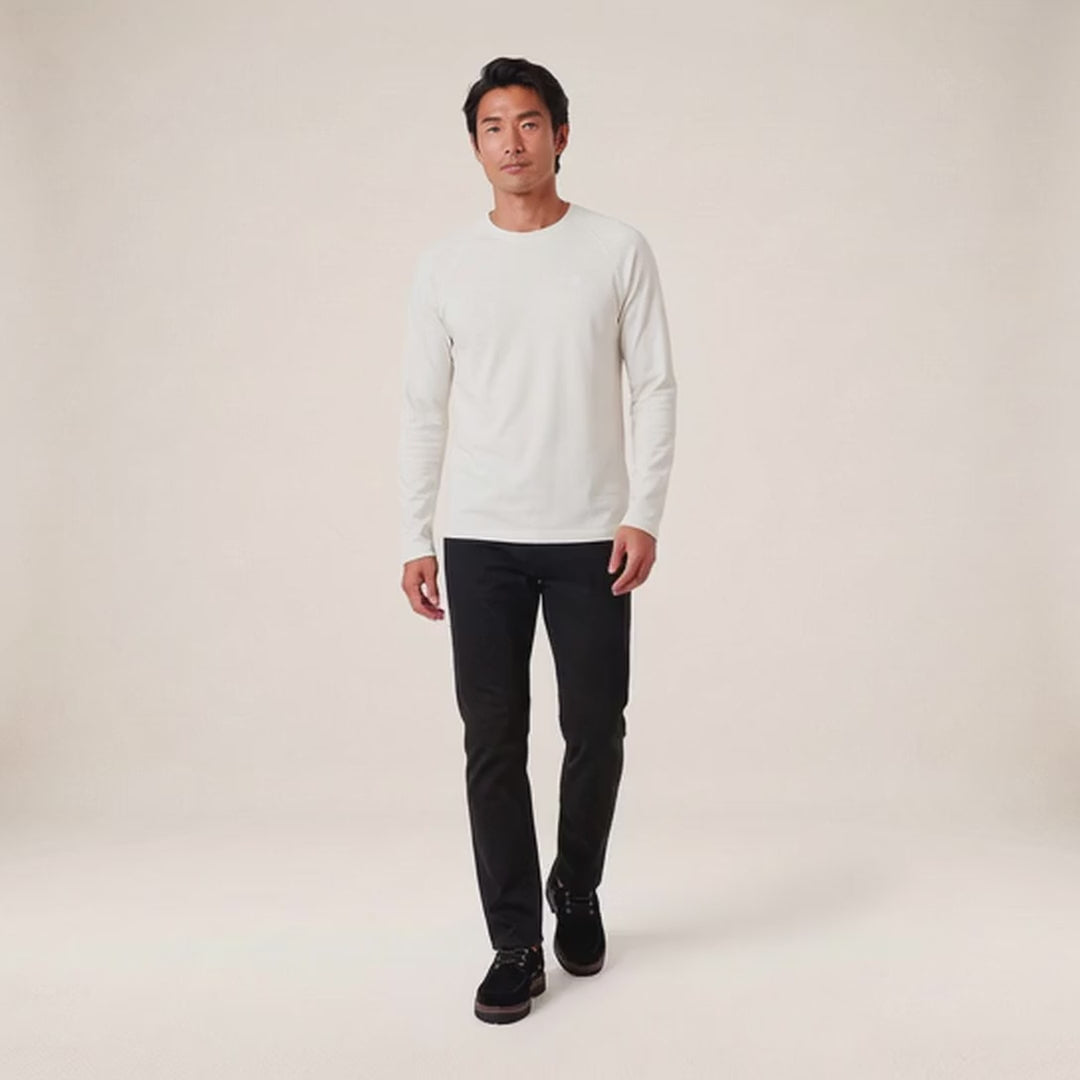 White cotton long-sleeve T-shirt with a round neck