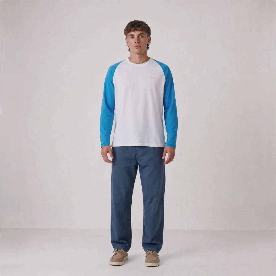 T-shirt manches longues col rond imprimé SBPLAY blanc et bleu roi