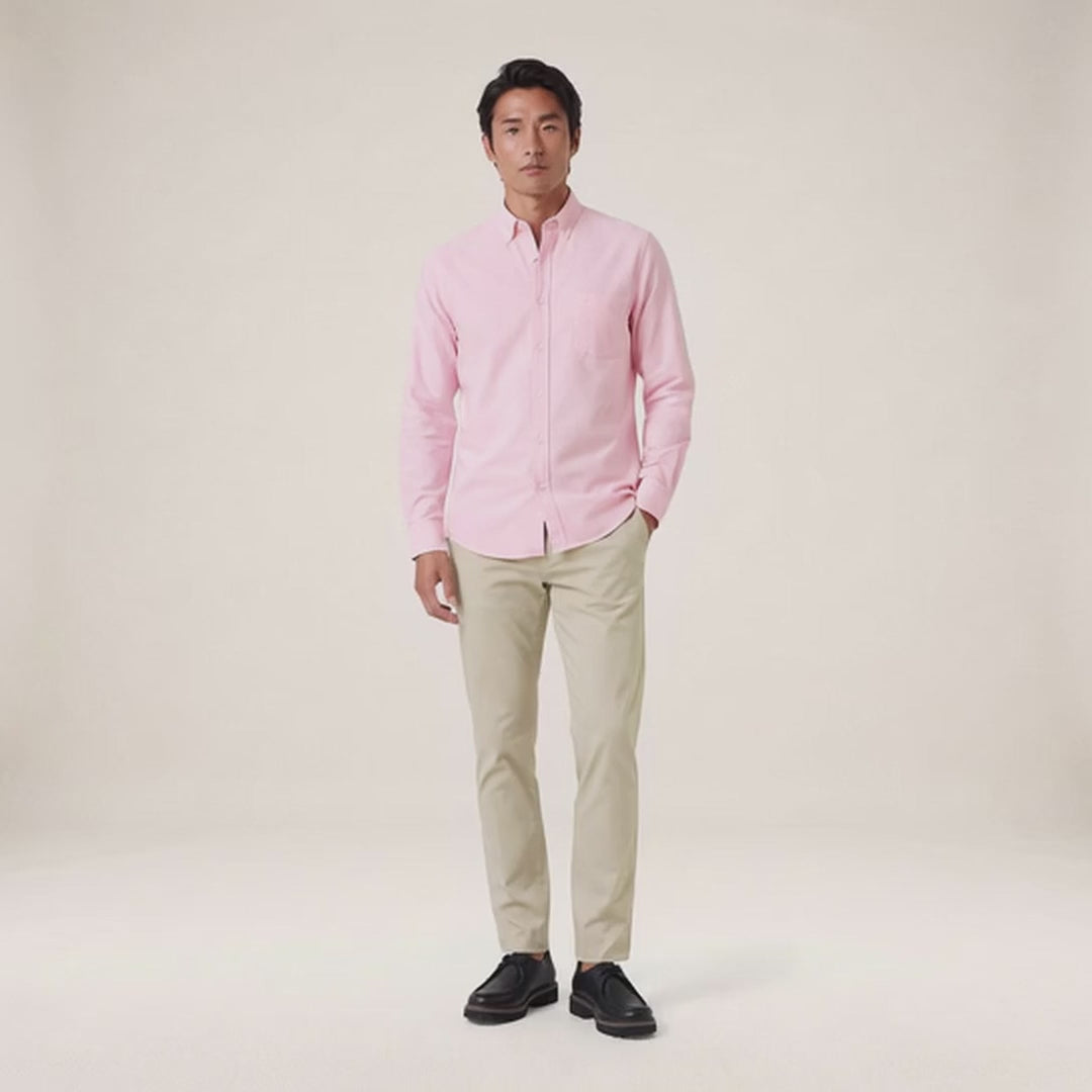 Camicia a maniche lunghe in cotone Oxford rosa con cinturino SB