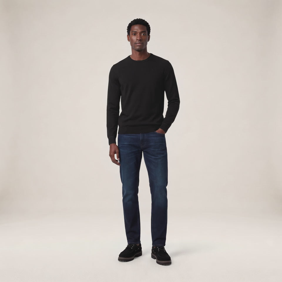 Pull col rond mérinos en laine mélangée noir Mao Essentiel