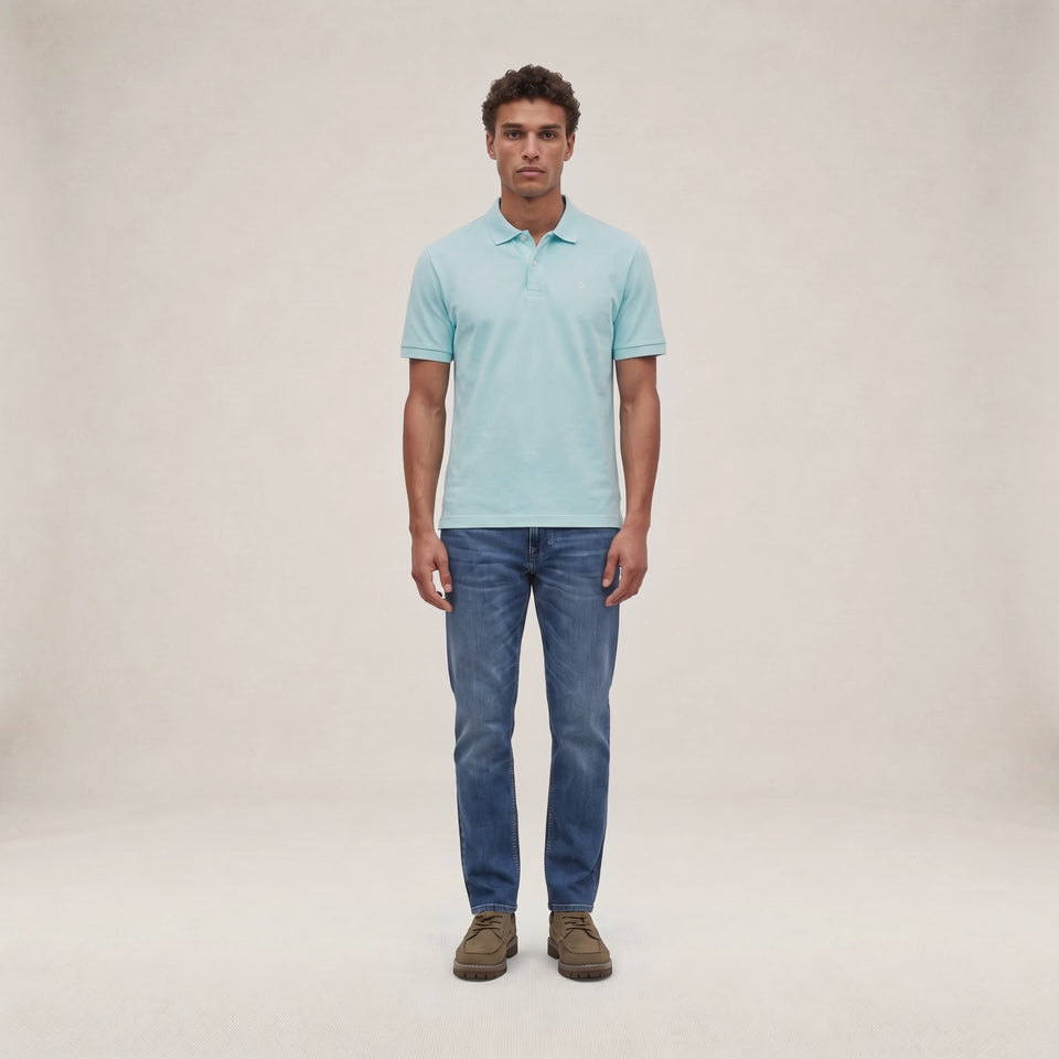 Polo piqué Lucas manches courtes en coton bleu brise