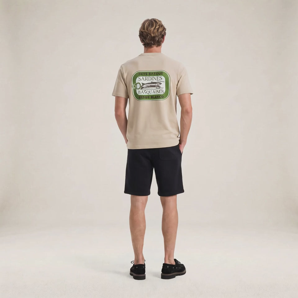 T-shirt manches courtes coton imprimé dos Sardines Basquaises beige travertin