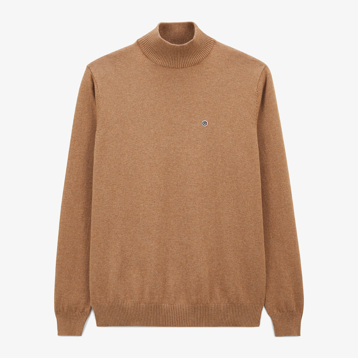 Pull avec col montant en coton et laine marron noisette Mica Homme SERGE BLANCO