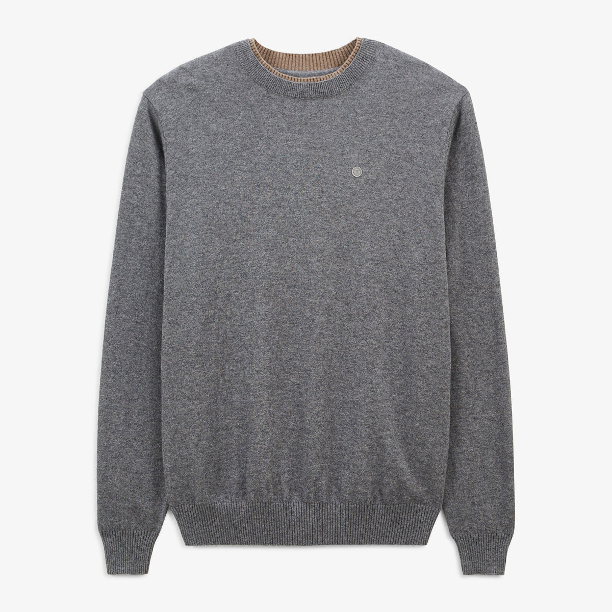 Pull col double contrastant en coton et laine gris chiné Mathis Homme SERGE BLANCO
