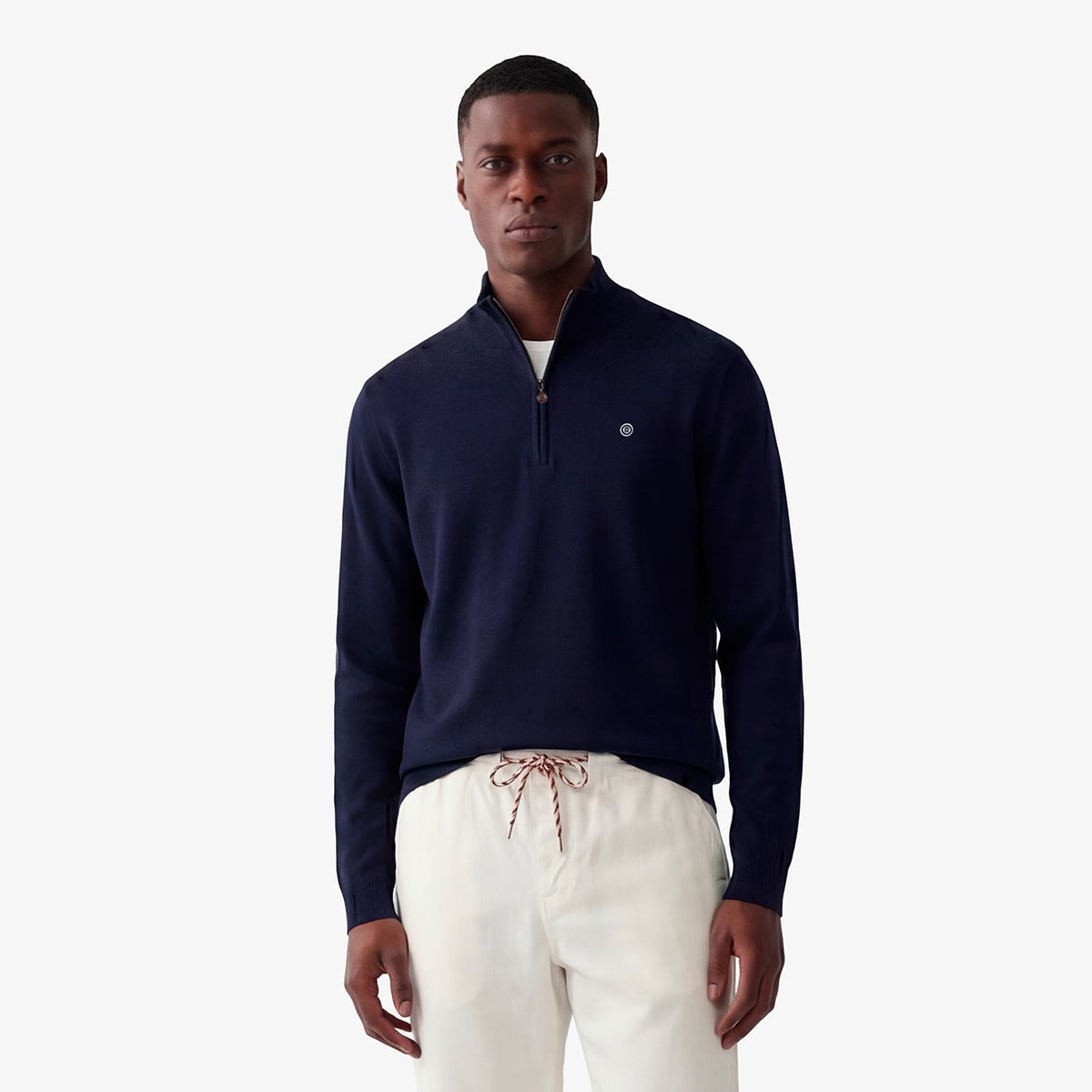 Jersey con cuello con cremallera de algodón y lana azul marino Malo