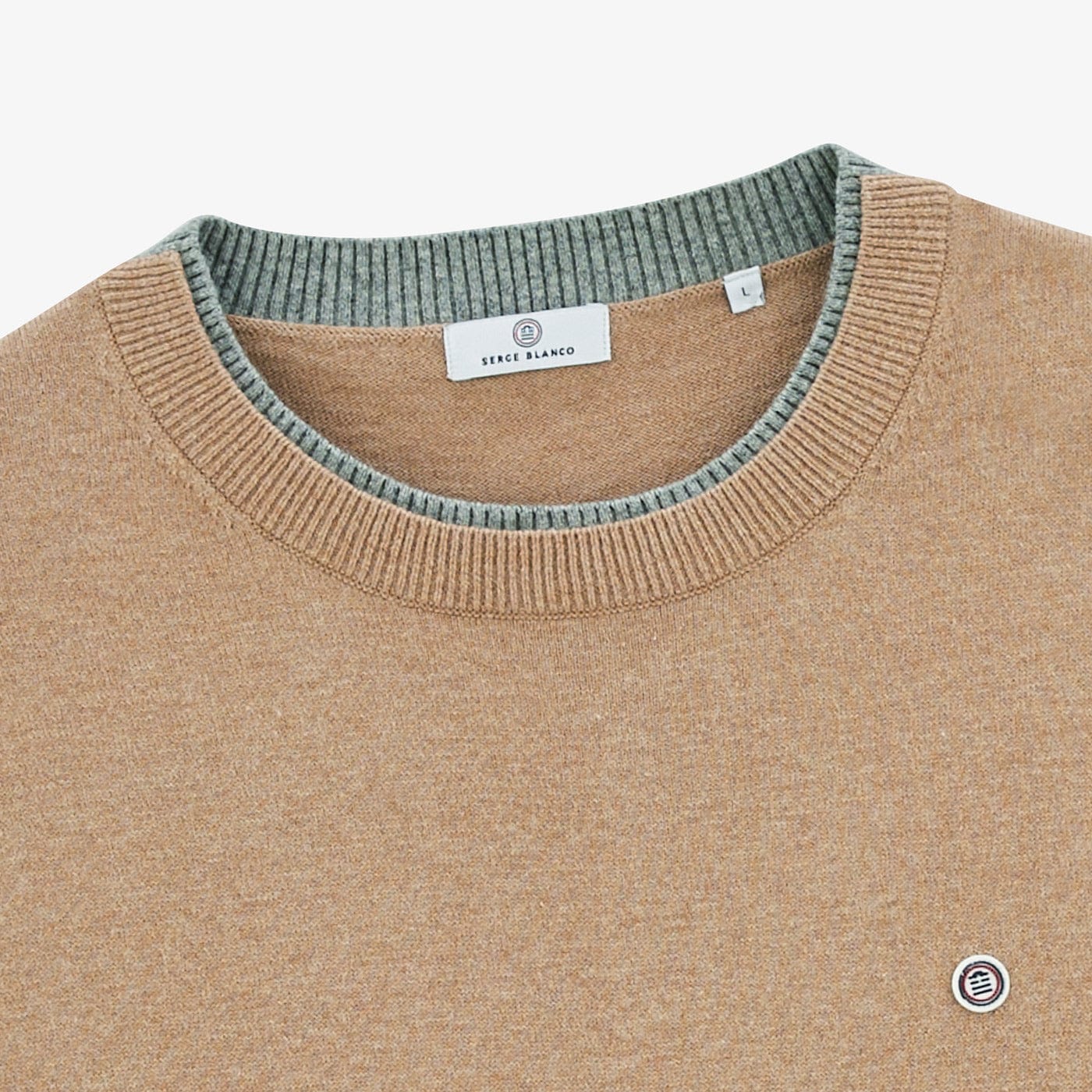 Pull Mathis Col Double Contrastant Beige Homme SERGE BLANCO