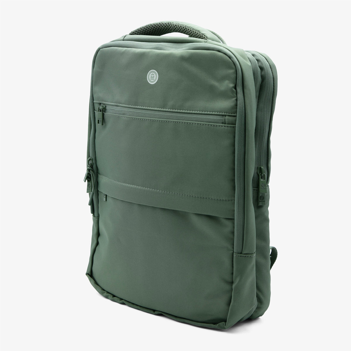 SERGE BLANCO army green Popbag backpack, shown in a three-quarter view, with a zippered front pocket.