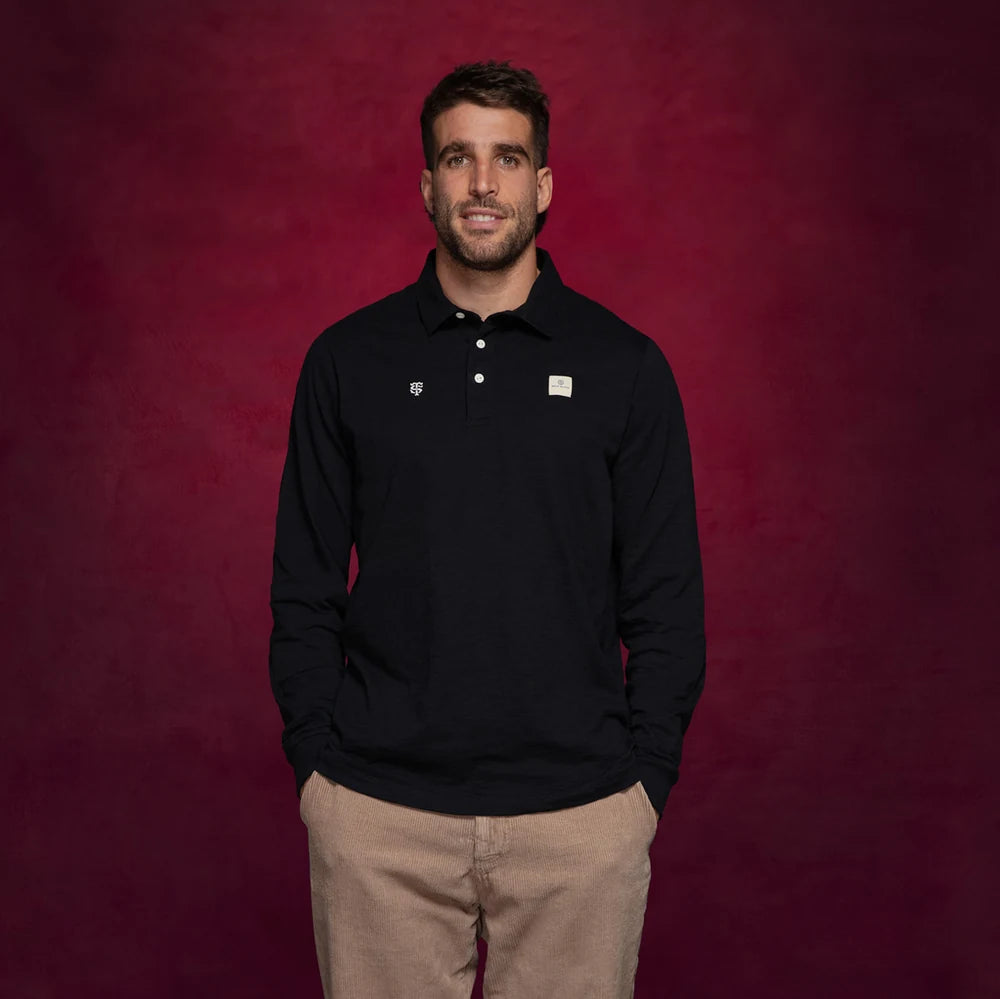 Polo noir Stade Toulousain x SERGE BLANCO porté