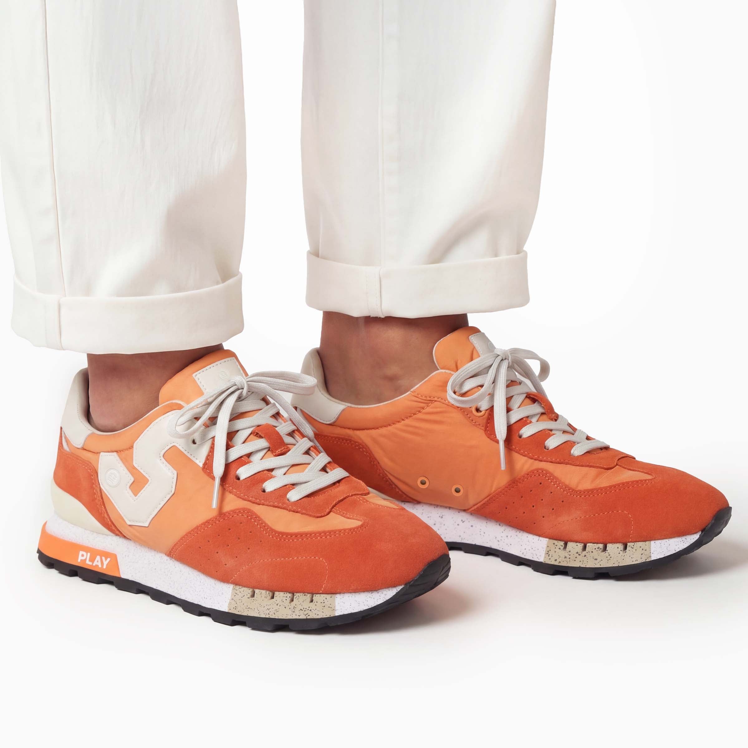 Men's Nances Sneakers, Running Design, Orange and Beige | SERGE BLANCO