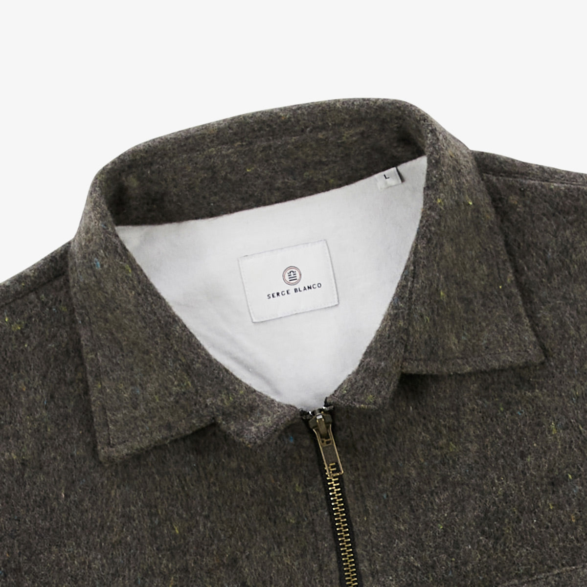 surchemise manches longues en tissu twill écru avec zip marron Clovis Homme SERGE BLANCO