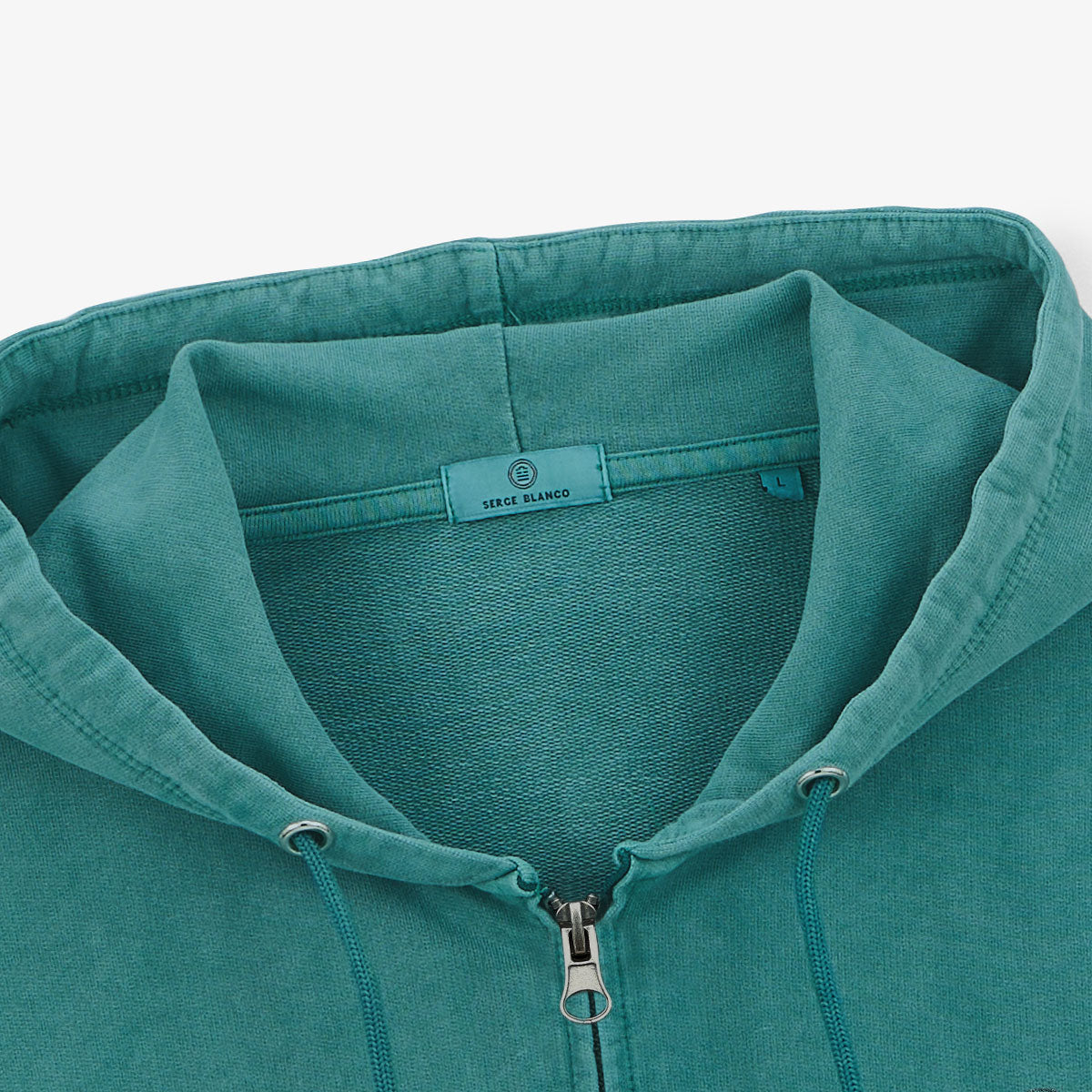 Sweat à Capuche Zippé Teinture Old en Coton Vert Mint Homme SERGE BLANCO