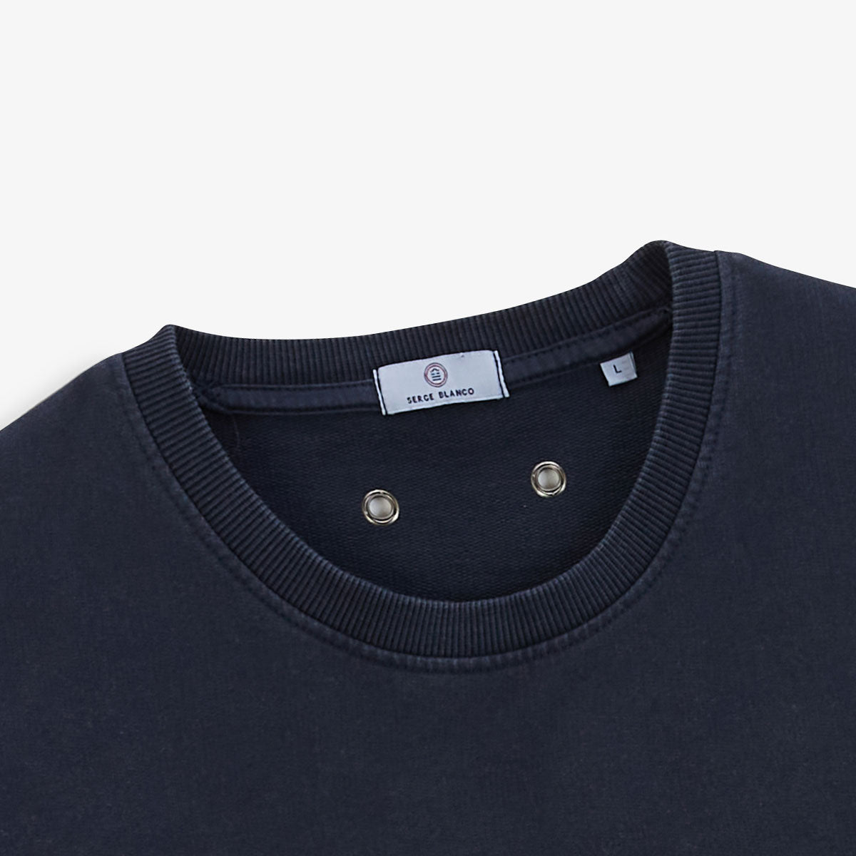 Men's Navy Blue Cotton Round Neck Sweatshirt with Old Dye Finish by SERGE BLANCO
