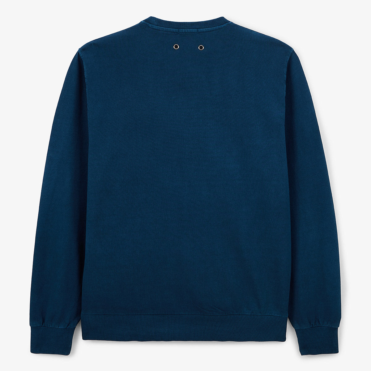 Men's round neck sweatshirt in opal blue cotton with old dye effect SERGE BLANCO