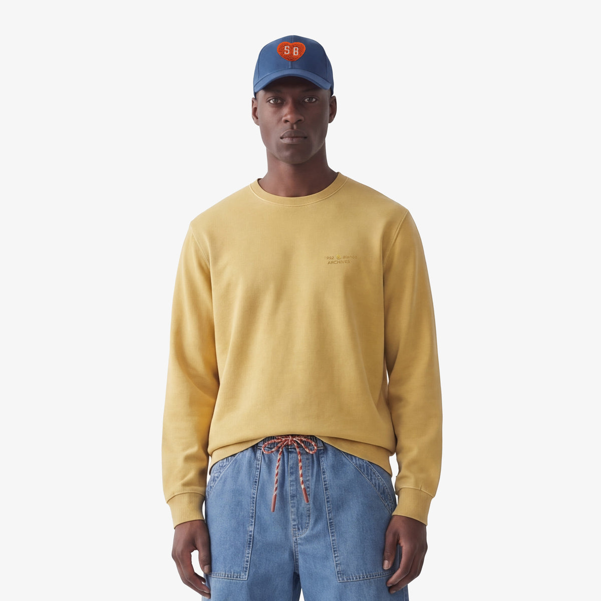 Round neck sweatshirt Archives old dye in brass yellow cotton