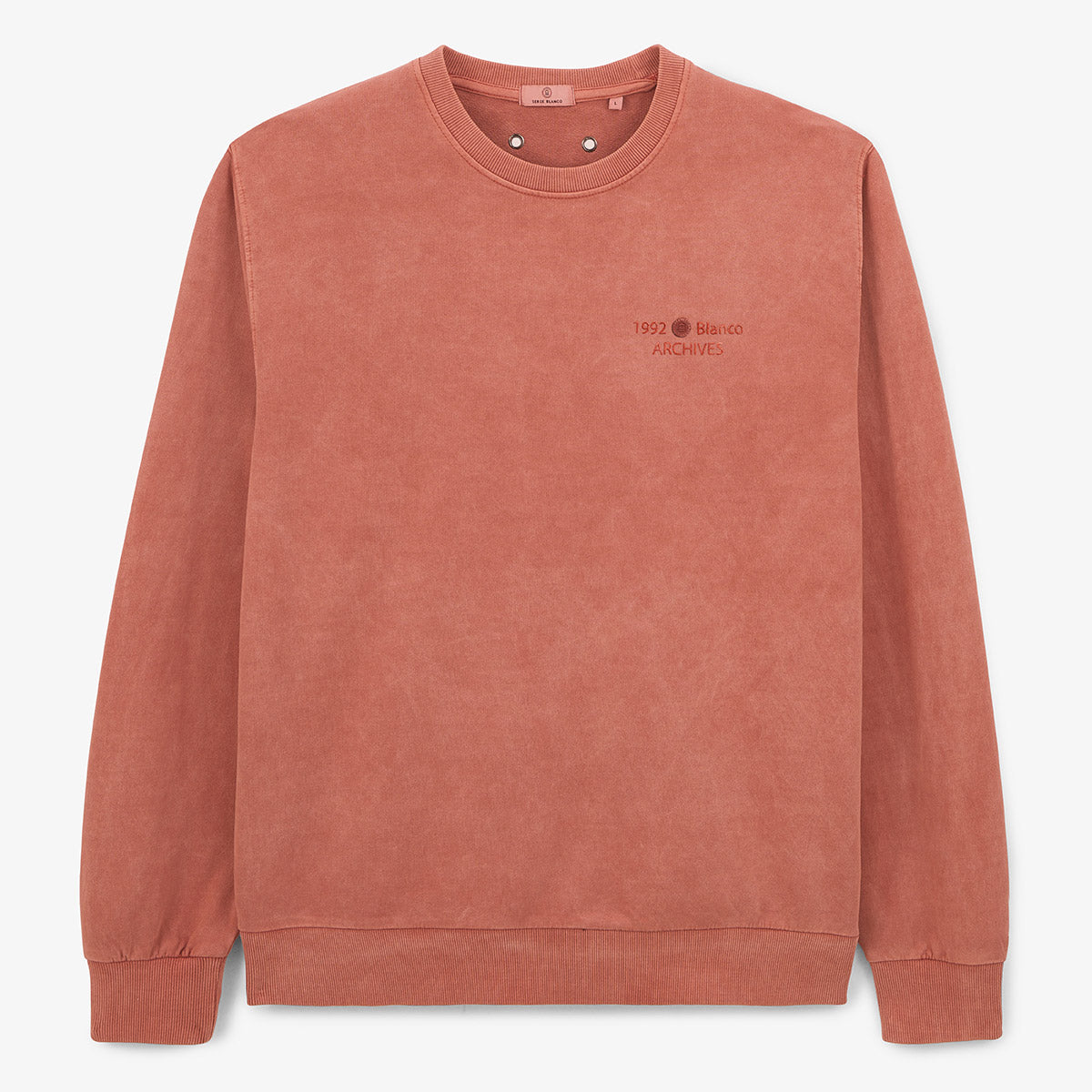 Men's rust orange cotton sweatshirt with round neck and vintage dye effect by SERGE BLANCO