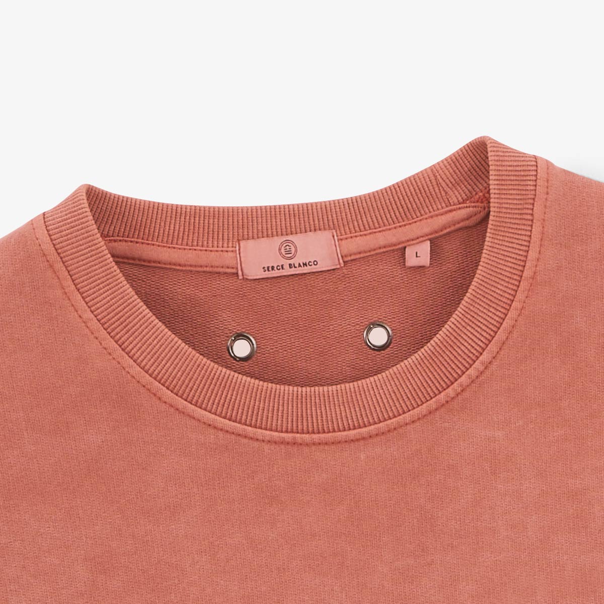 Men's rust orange cotton sweatshirt with round neck and vintage dye effect by SERGE BLANCO