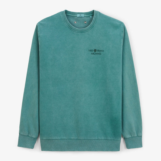 Round neck sweatshirt Archives Old dye in mint green cotton Men SERGE BLANCO