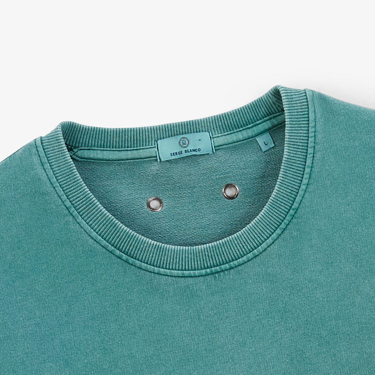Round neck sweatshirt Archives Old dye in mint green cotton Men SERGE BLANCO