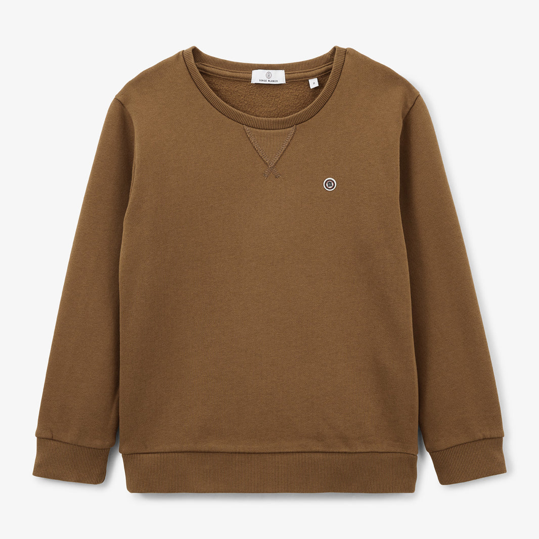 Jongenssweater met ronde hals van bruin moltonkatoen SERGE BLANCO