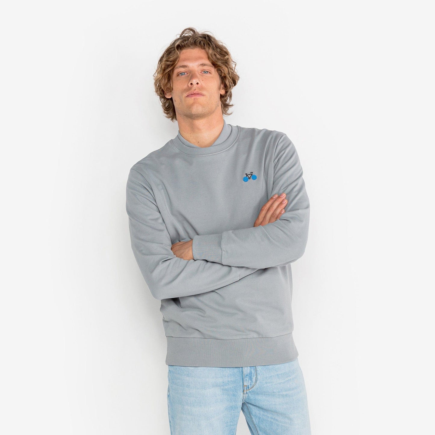 Sweat Stanley En Coton Broderie Vélo Gris Ardoise Homme SERGE BLANCO