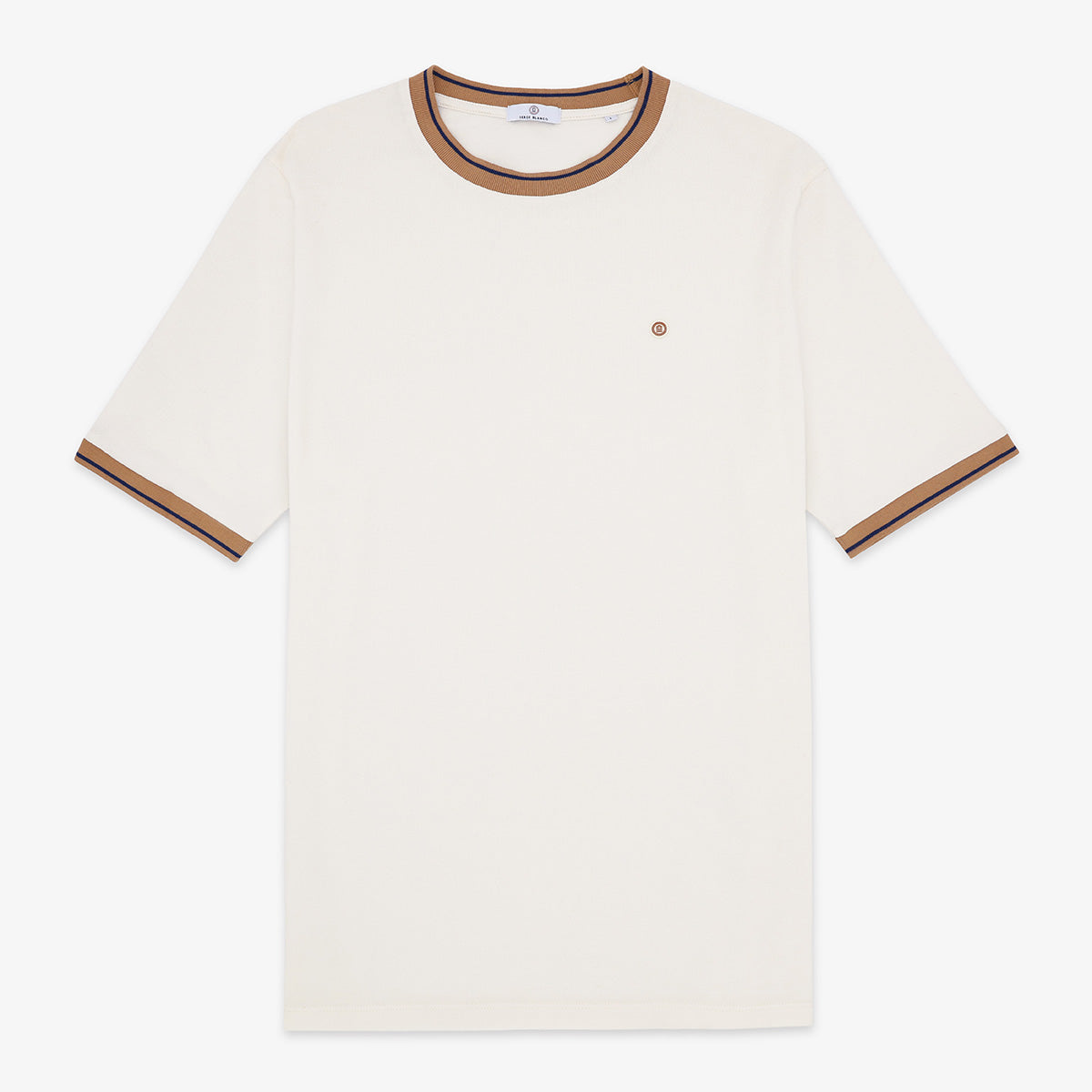 T-shirt Col Rond avec Bords Côtelés Colorés en Coton Homme SERGE BLANCO