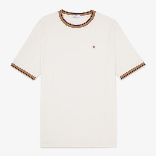 Men's SERGE BLANCO Round Neck T-Shirt with Colored Ribbed Edges in Cotton
