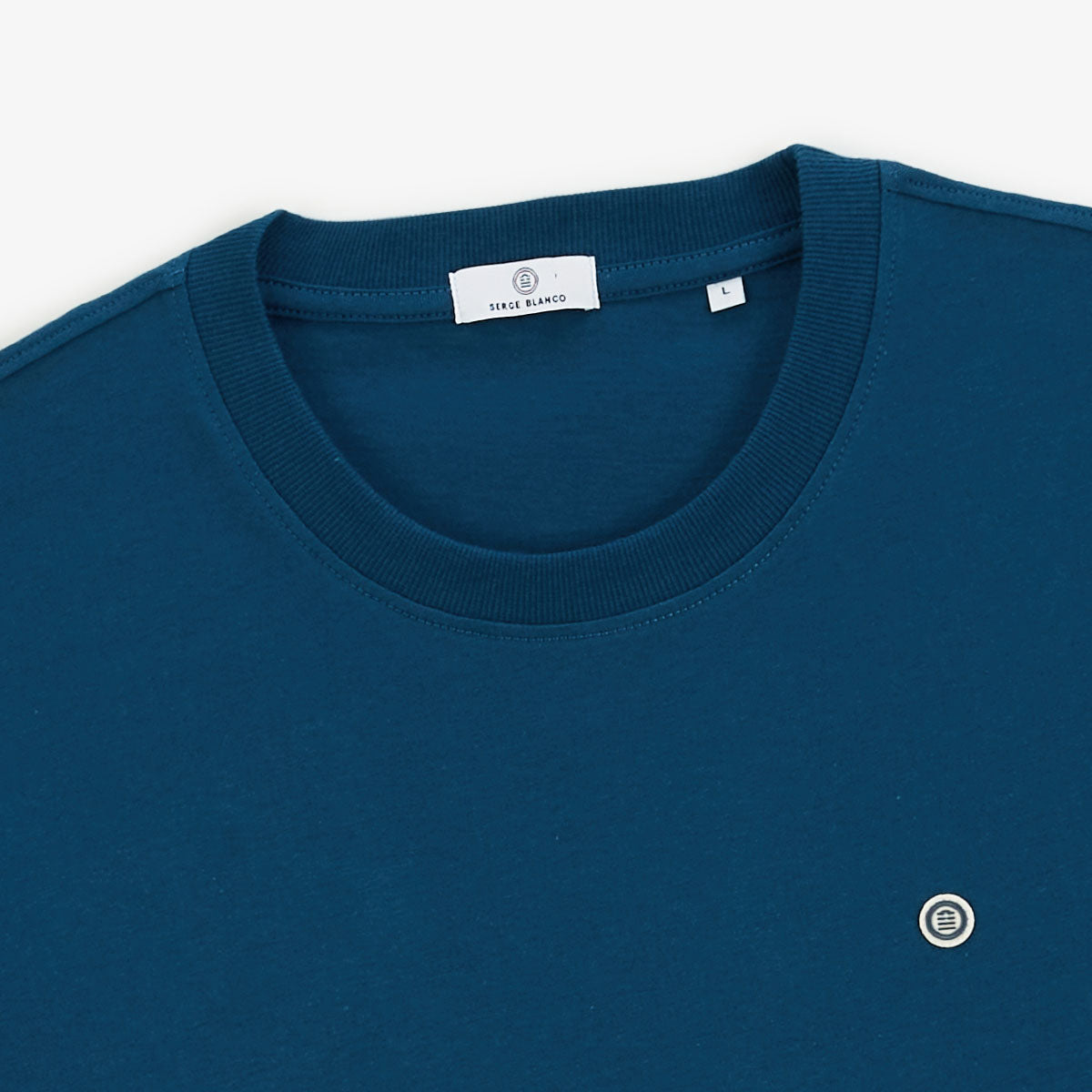 Maglietta girocollo blu opale in cotone con stampa sul retro BLANCO BIARRITZ Uomo SERGE BLANCO