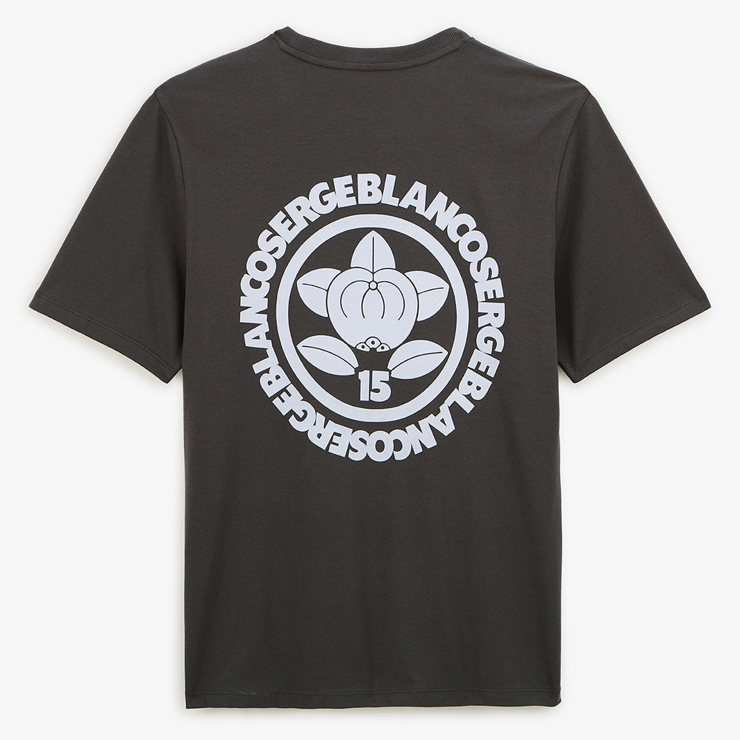 T-Shirt mit Rundhalsausschnitt aus Baumwolle und Aufdruck auf der Rückseite in Carbon-Grau HERREN SERGE BLANCO
