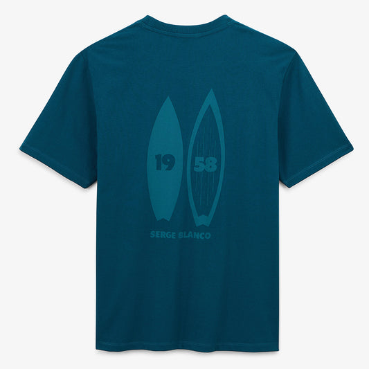 T-shirt col rond en coton imprime dos surf bleu opale HOMME SERGE BLANCO