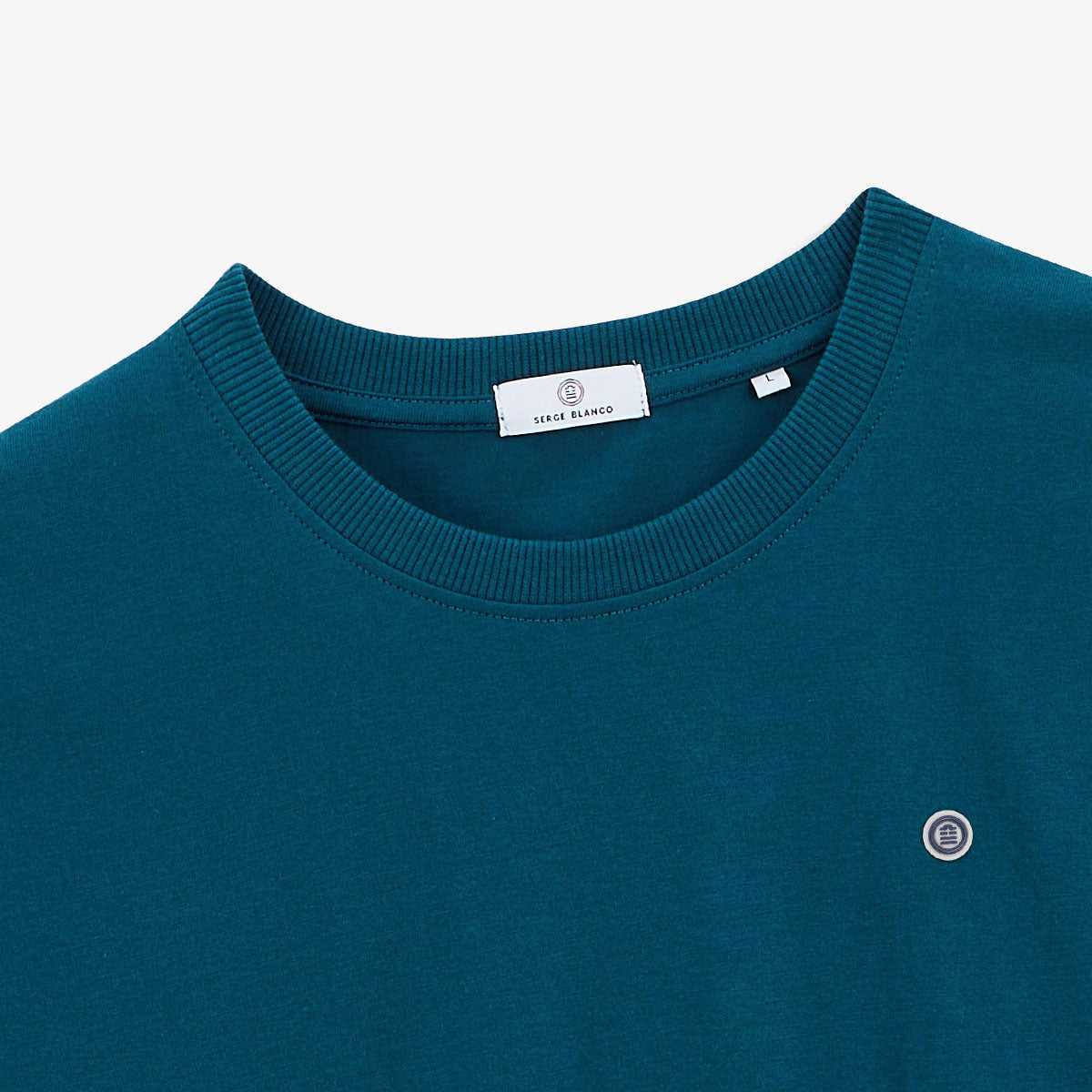 T-shirt col rond en coton imprime dos surf bleu opale HOMME SERGE BLANCO