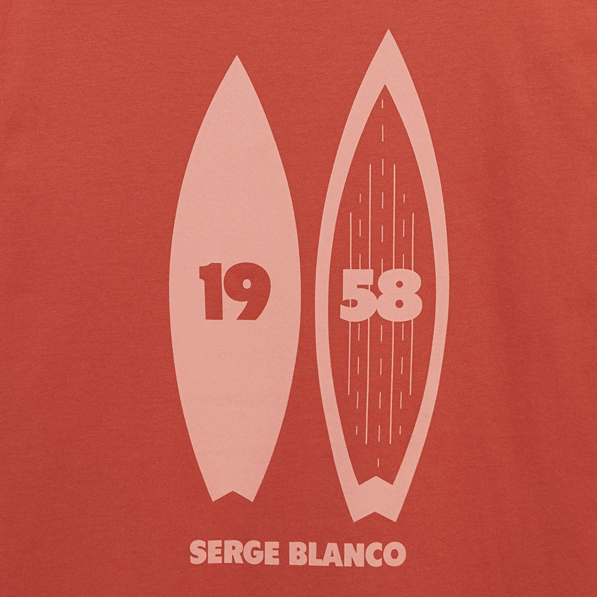 Men's round neck cotton T-shirt with rust orange surf print on the back by SERGE BLANCO