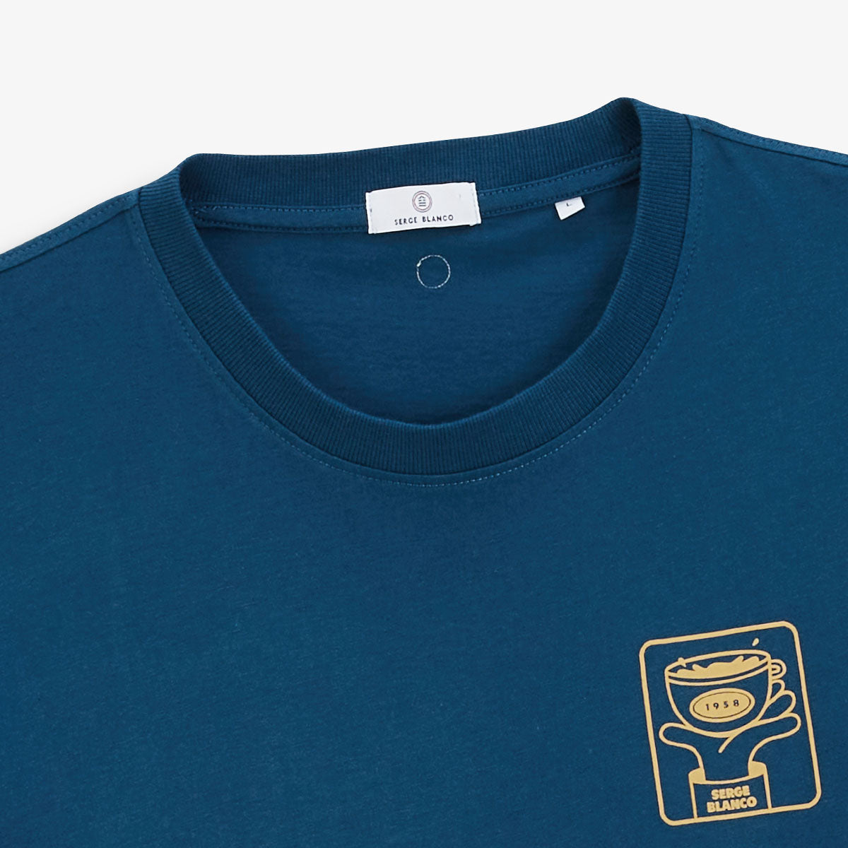 Maglietta girocollo in cotone con stampa sul petto blu opale da uomo SERGE BLANCO