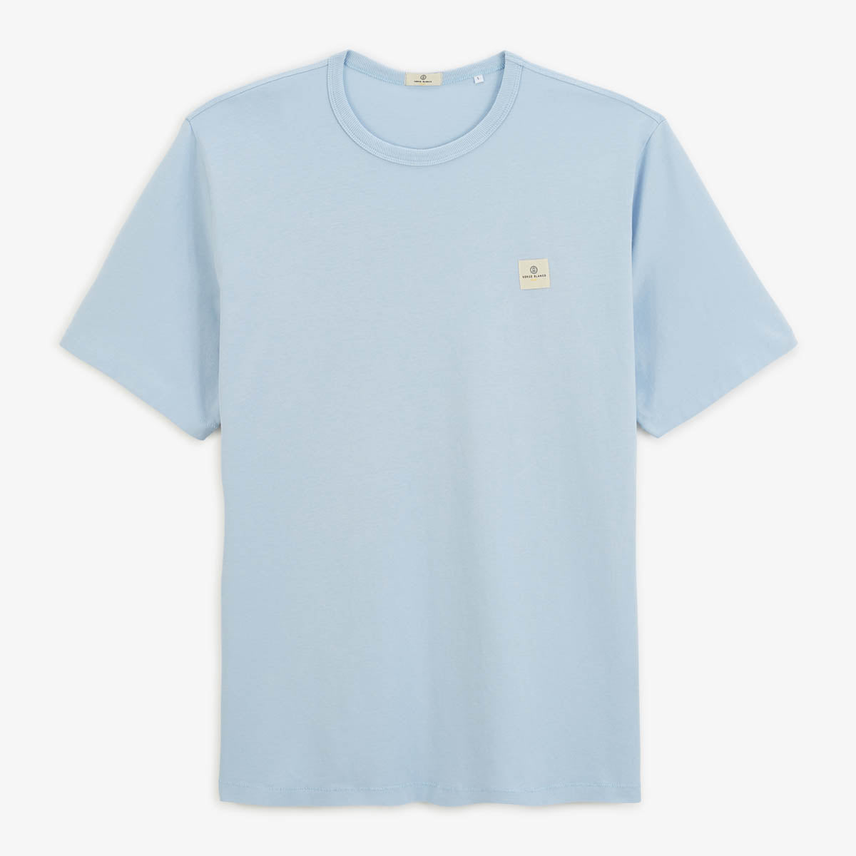 T-shirt Col Rond En Jersey De Coton Bleu Céleste Imprimé Dos Homme SERGE BLANCO