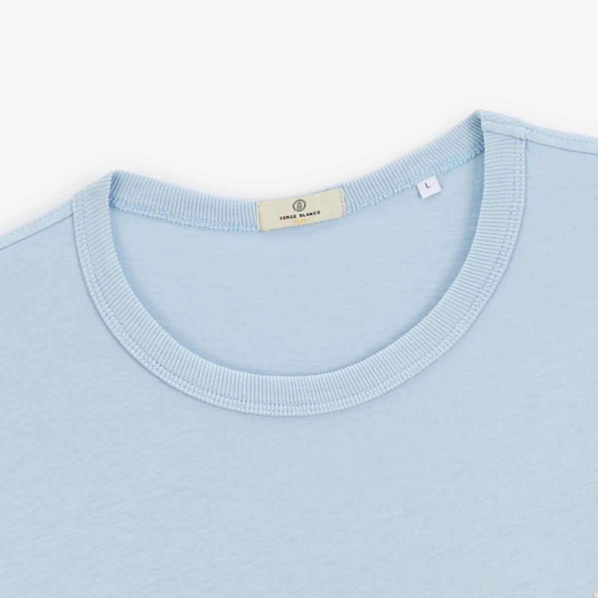 T-shirt Col Rond En Jersey De Coton Bleu Céleste Imprimé Dos Homme SERGE BLANCO