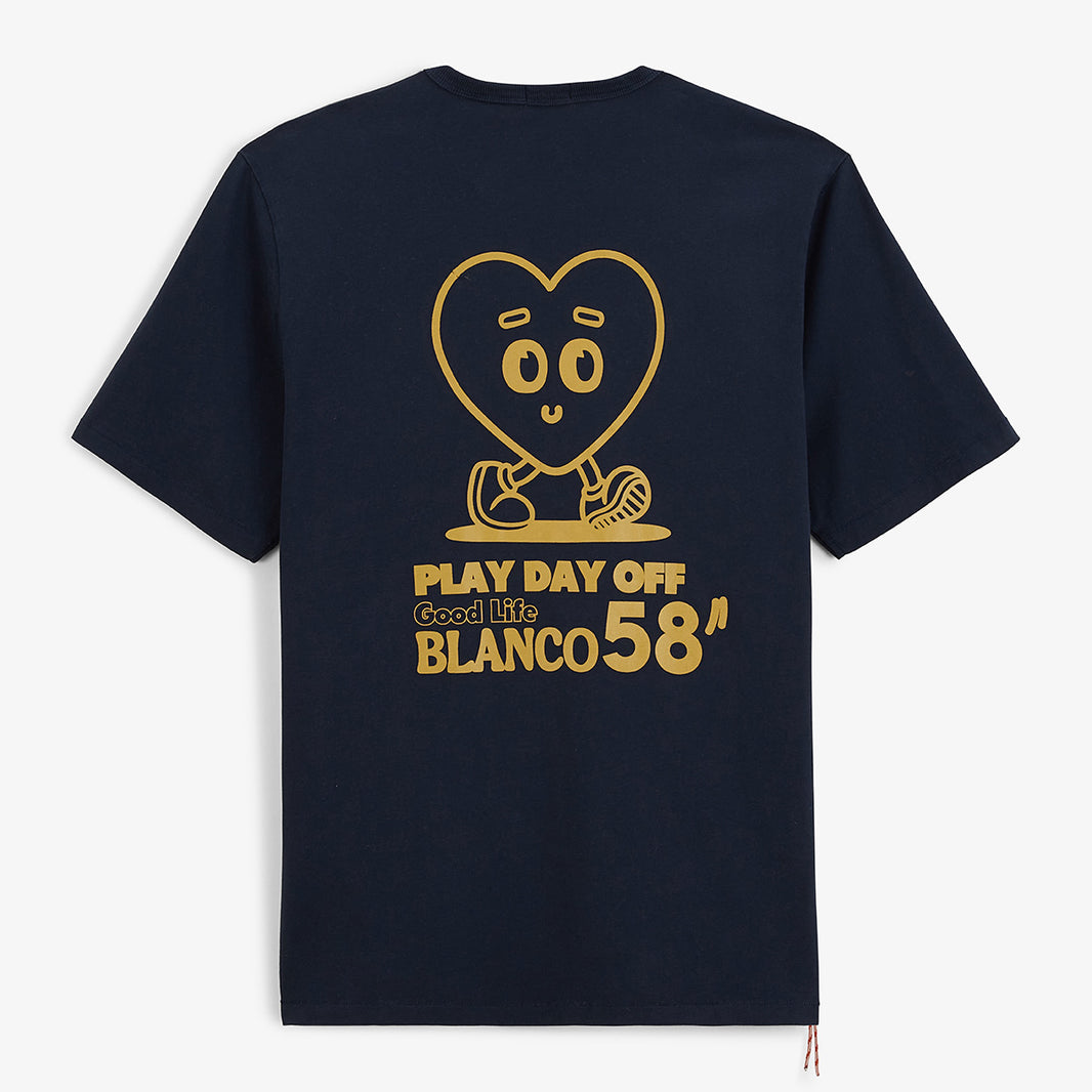 T-shirt met ronde hals van katoenen jersey met print op de achterkant, marineblauw, heren SERGE BLANCO