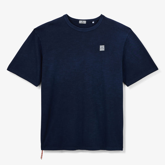 Men's navy blue pigment dye slub cotton jersey crew neck T-shirt SERGE BLANCO
