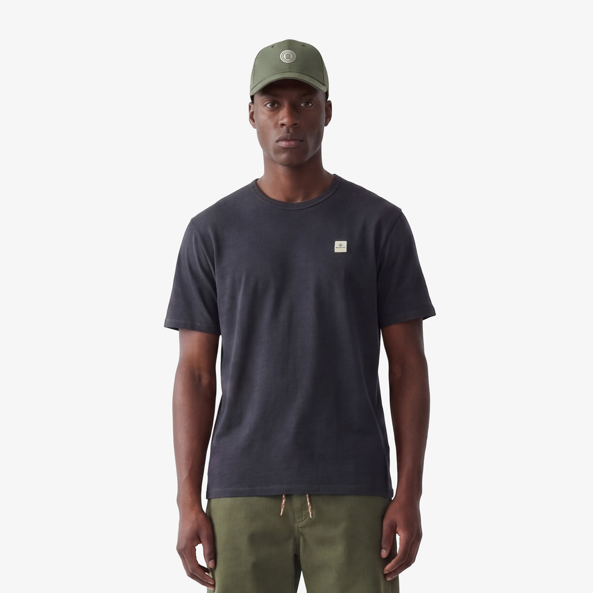 T-shirt col rond en jersey de coton slub pigment dye gris carbone