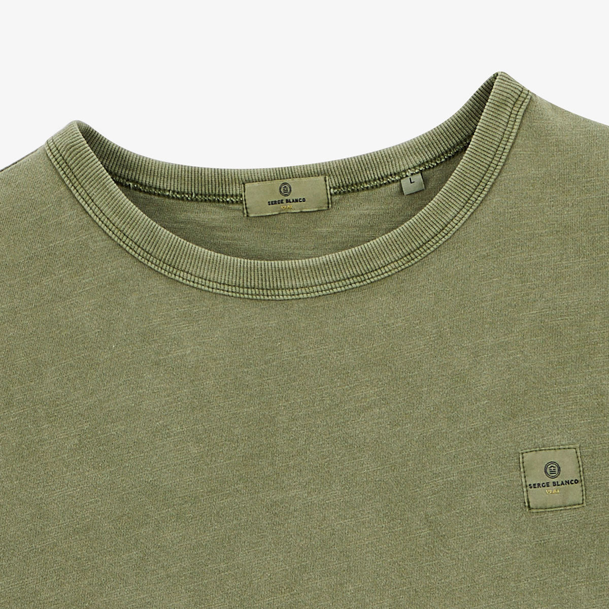 T-shirt girocollo in jersey di cotone slub pigment dye verde militare UOMO SERGE BLANCO