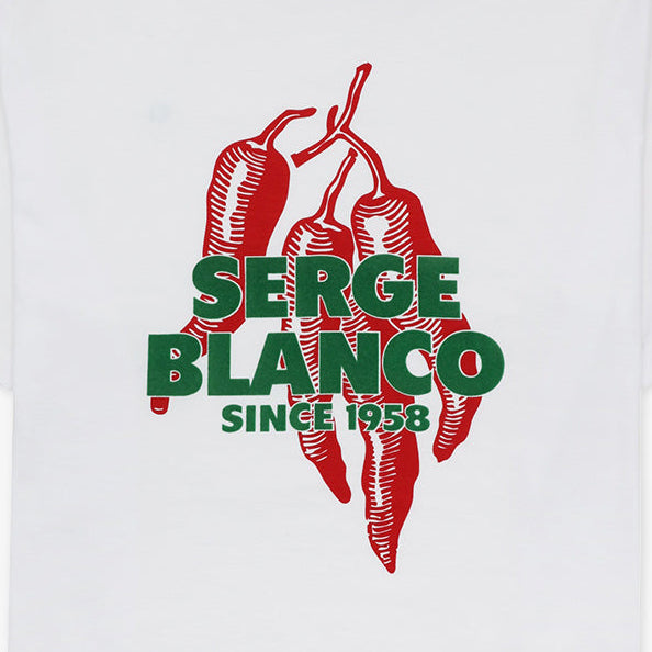 T-shirt met ronde hals en chilipeperprint op de achterkant, van wit katoen, HEREN SERGE BLANCO