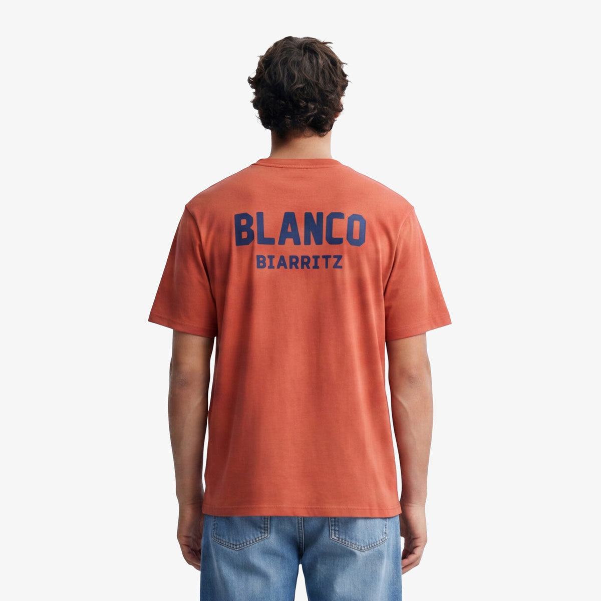 T-shirt girocollo arancione ruggine in cotone stampato sul retro BLANCO BIARRITZ