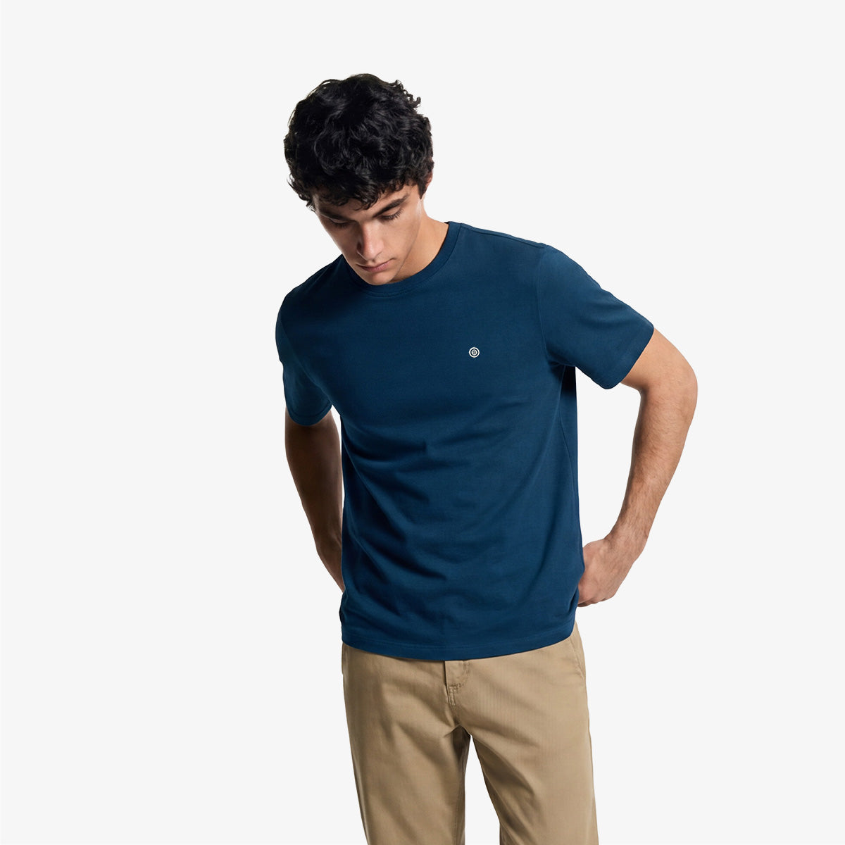 T-shirt col rond Théo en coton bleu opale